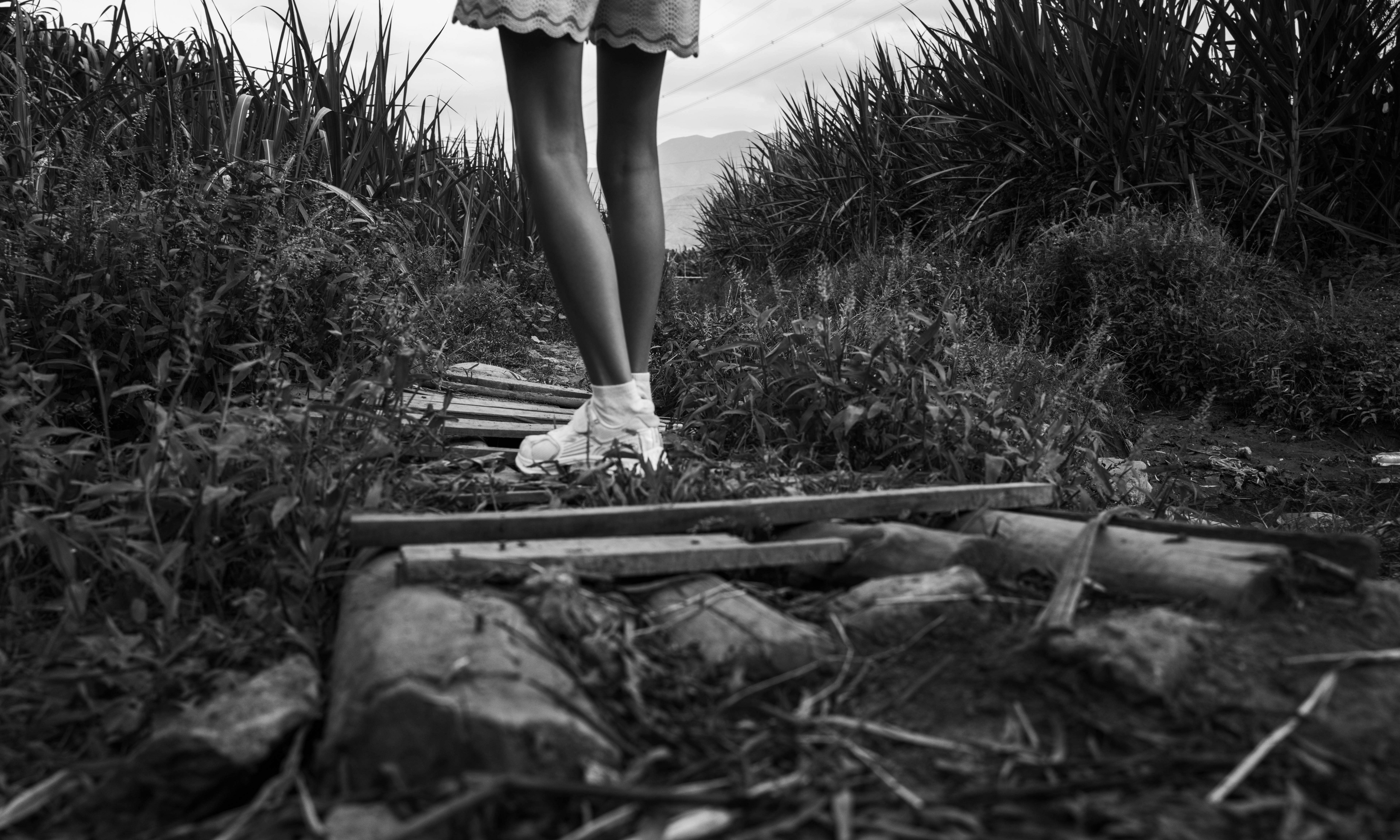 免費 一位女士走在秘魯拉利伯塔德省辛巴爾鬱鬱蔥蔥的綠蔭中的木棧道上。 圖庫相片