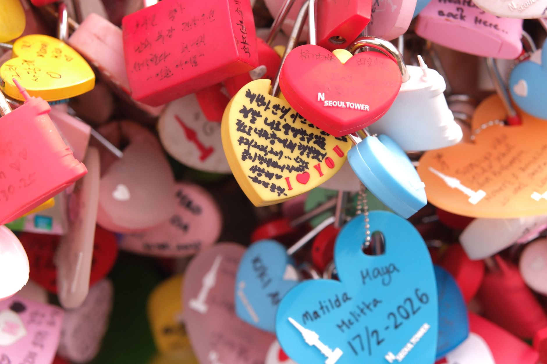 Vibrant love locks at N Seoul Tower, symbolizing romance and commitment.