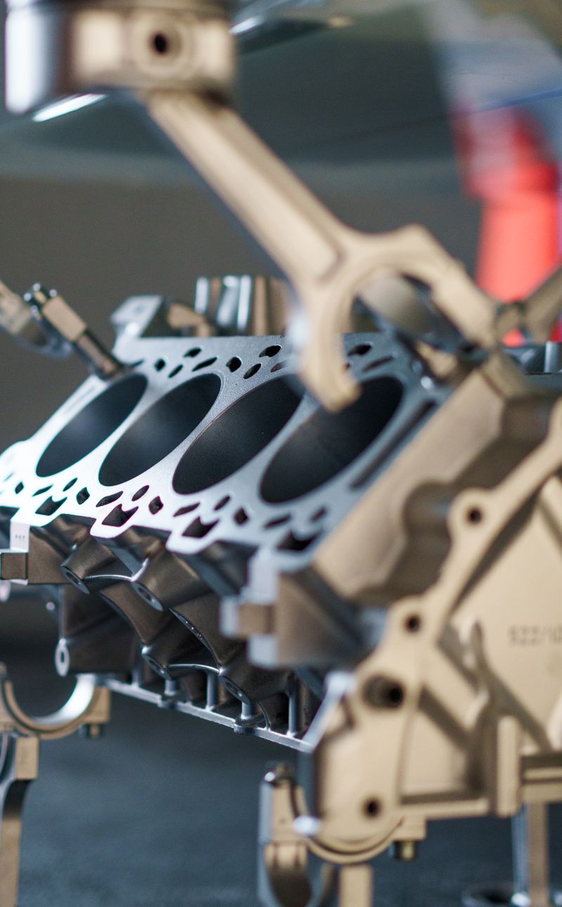 Automotive aluminium engine block close-up