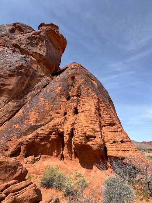 Free Stunning red rock formation under clear blue sky in Moapa Valley, NV, USA. Stock Photo
