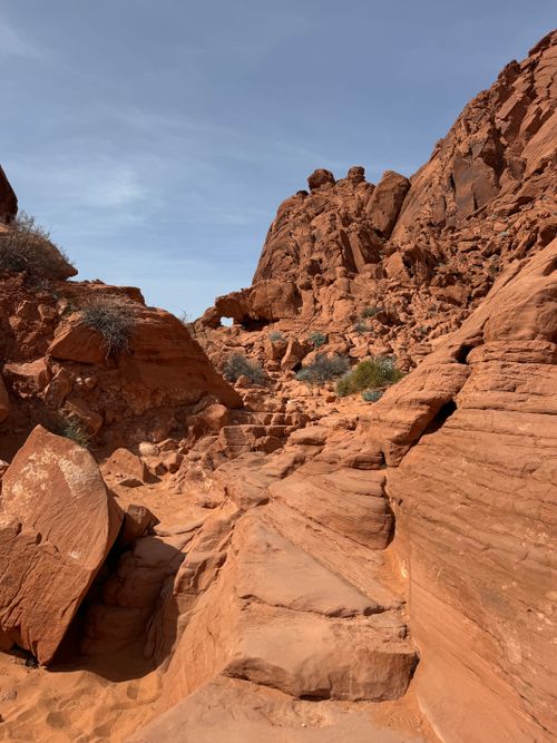 Free Stunning view of red rock formations under a clear sky in Moapa Valley, Nevada. Stock Photo