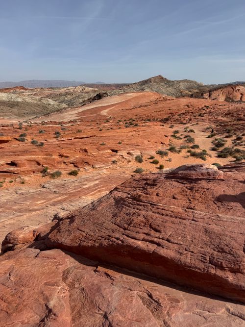 Free Breathtaking red rock formations under a clear blue sky in Moapa Valley, Nevada. Stock Photo