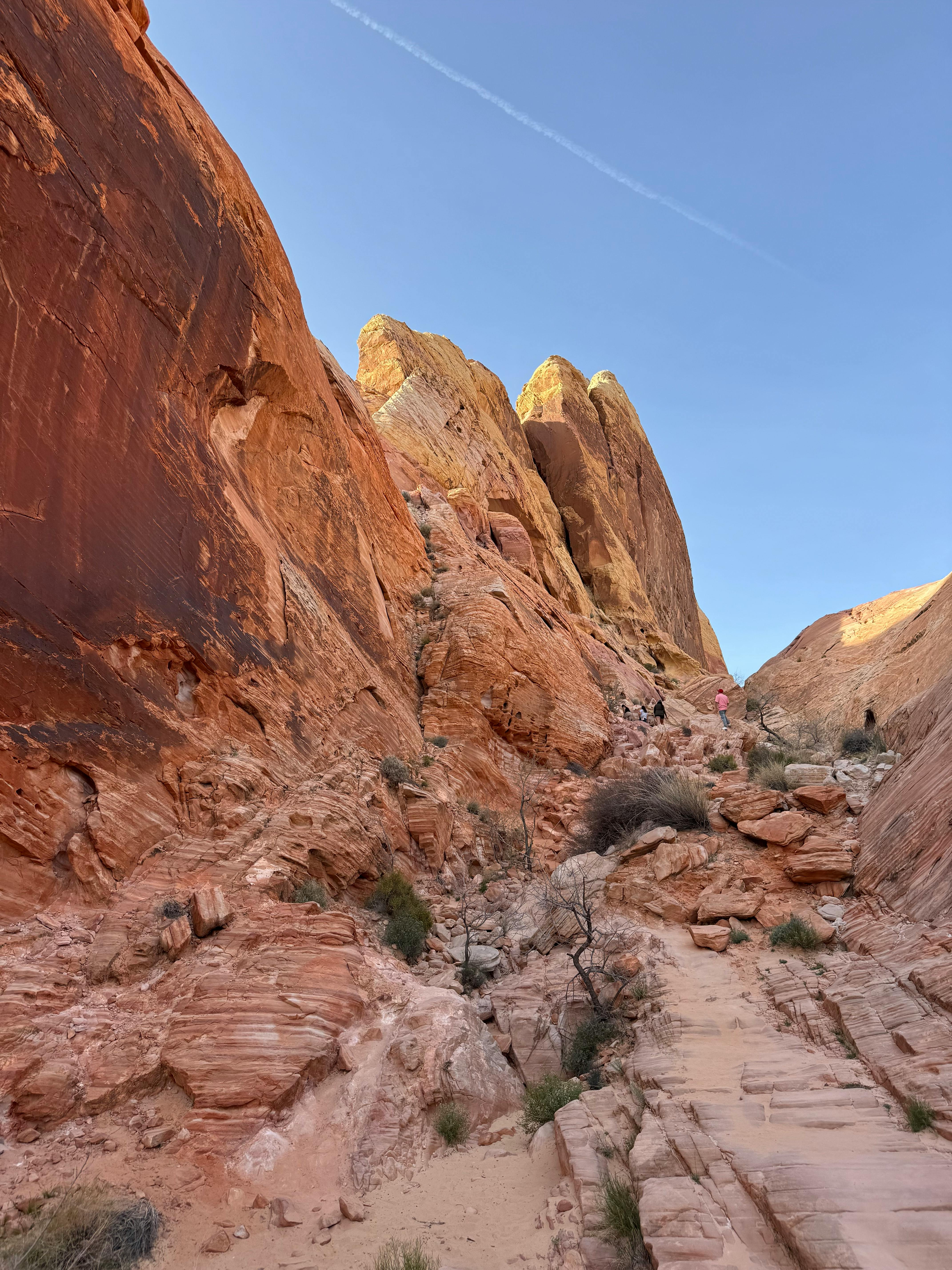 Free Explore towering red rock formations under a clear blue sky in the Moapa Valley, Nevada. Stock Photo
