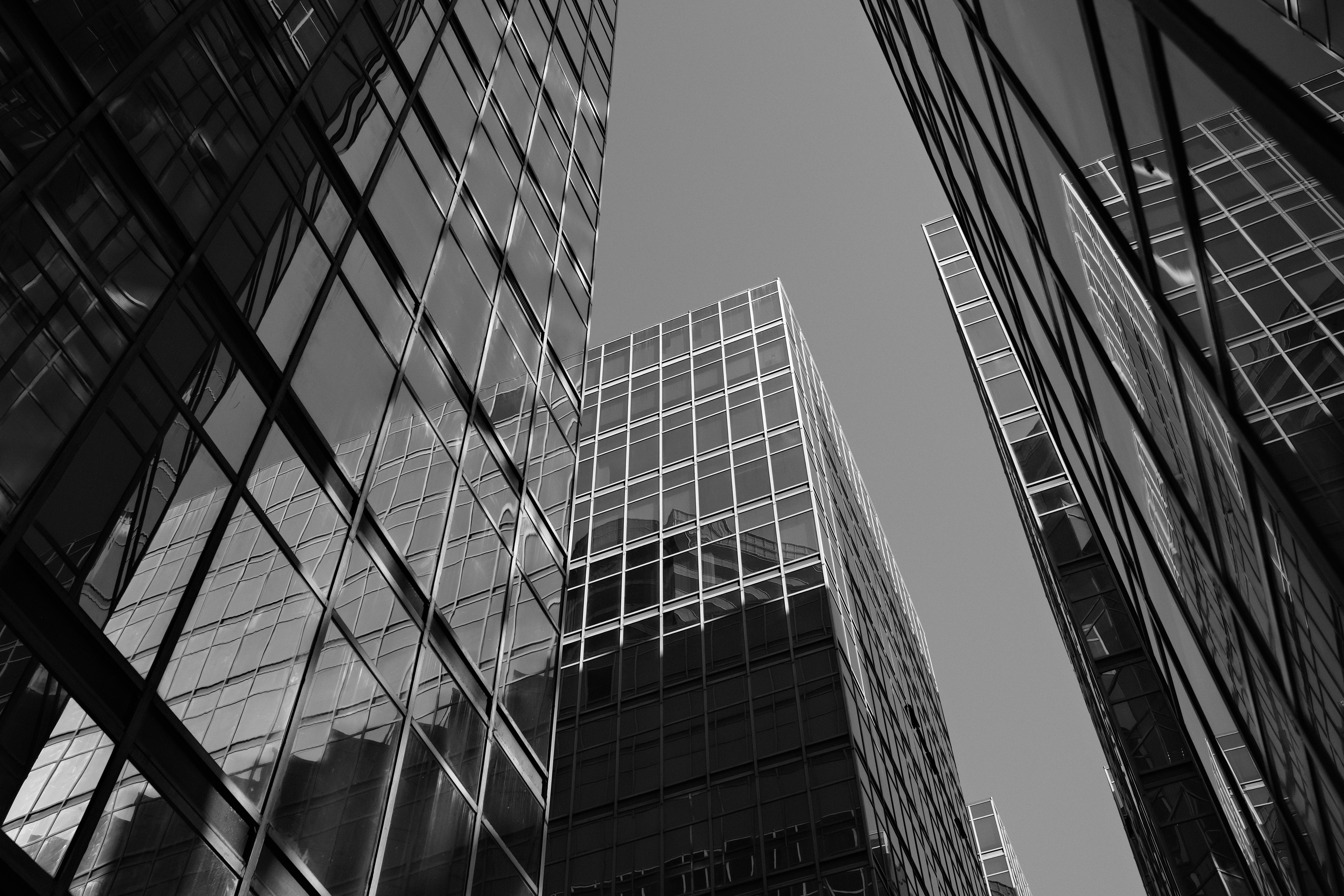 무료 홍콩의 현대적인 고층 빌딩들을 흑백 사진으로 담아 도시 건축 양식을 보여주는 작품입니다. 스톡 사진