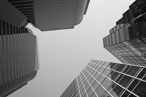 Free Stunning black and white view of modern skyscrapers in Hong Kong. Stock Photo