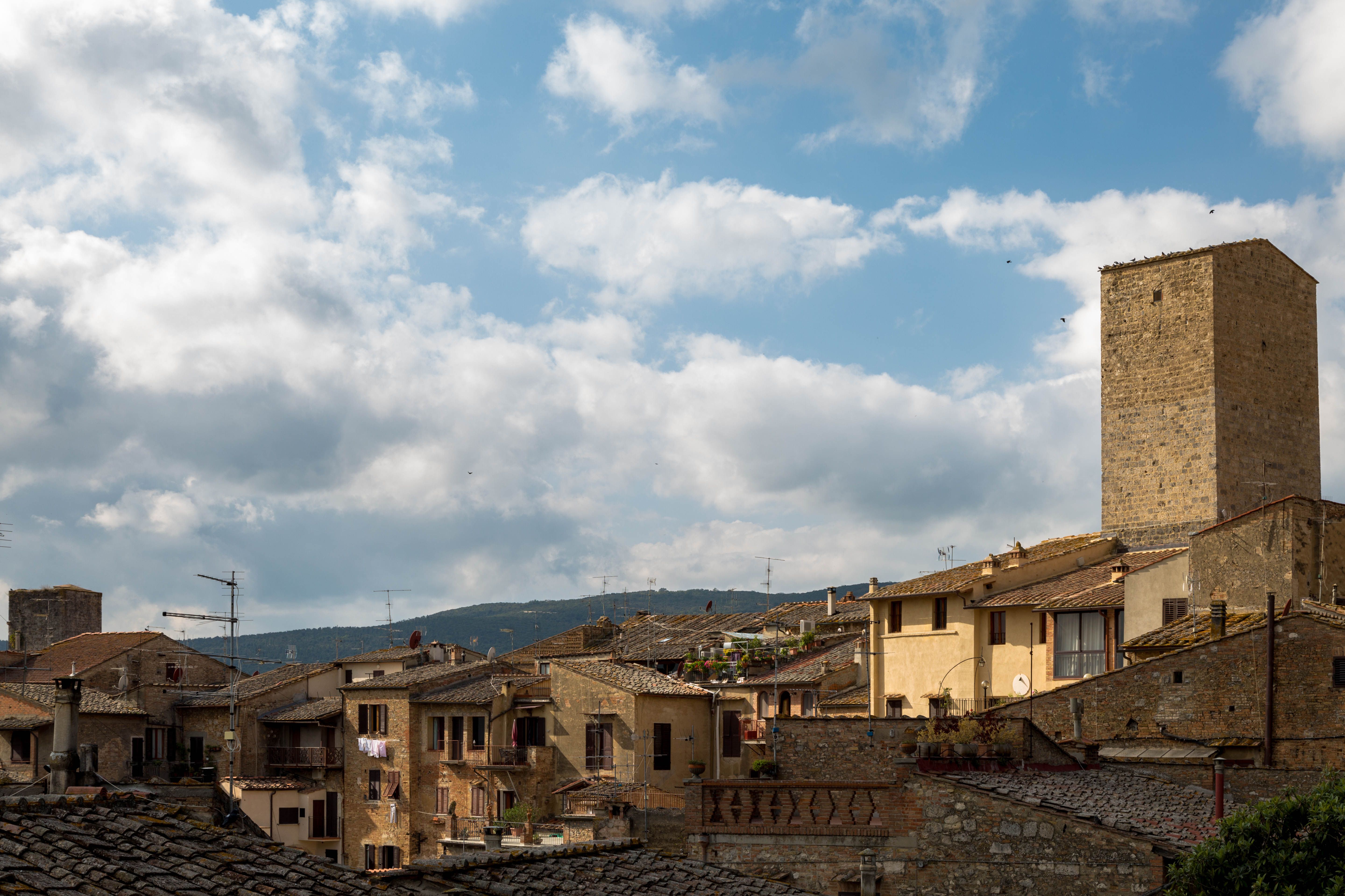 Stone tower of an Italian medieval town hall