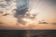 Dramatic Ocean Sunset with Clouds and Sun Rays