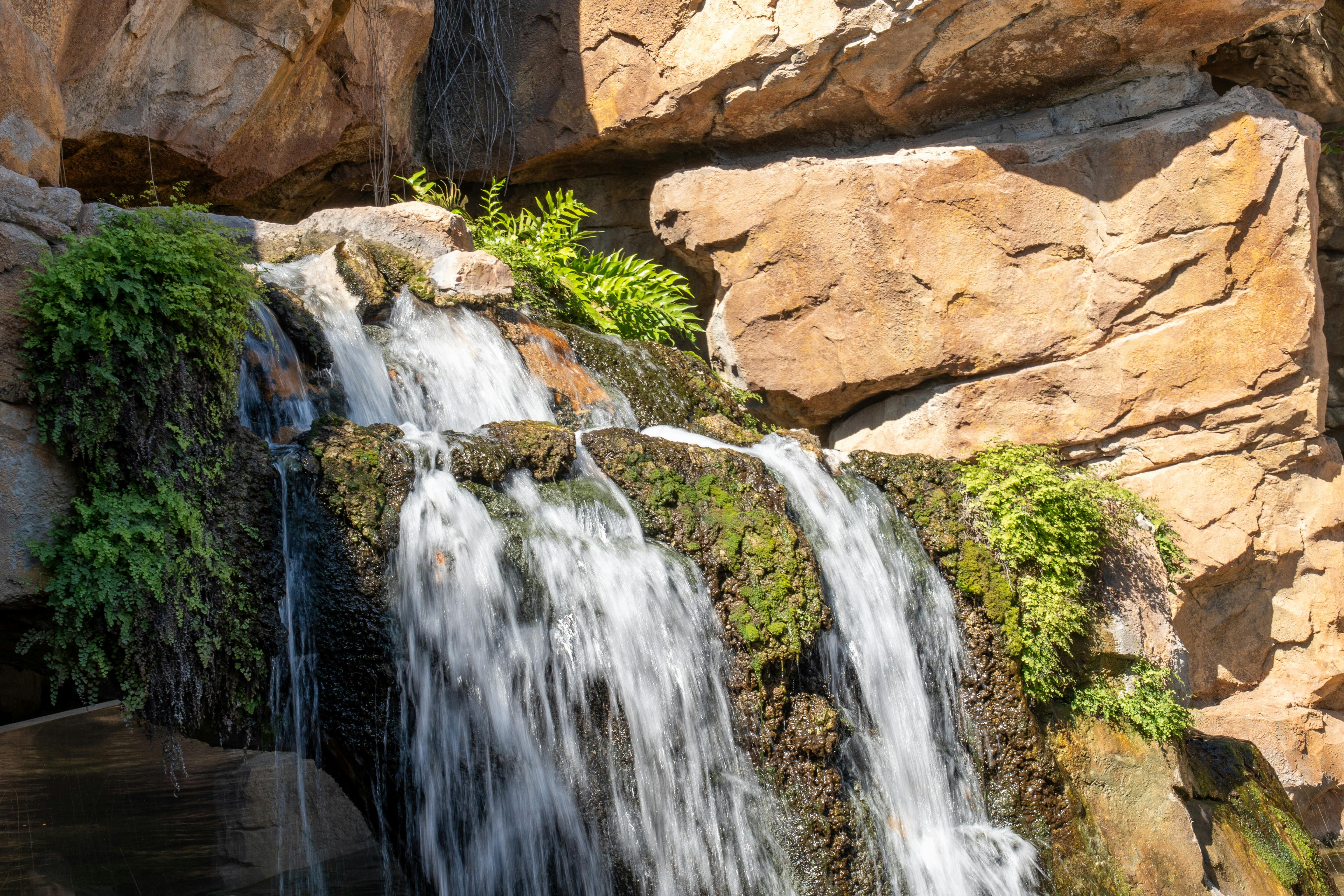 免費 西班牙阿利坎特，岩石地形上有一處寧靜的瀑布，周圍綠樹環繞。 圖庫相片