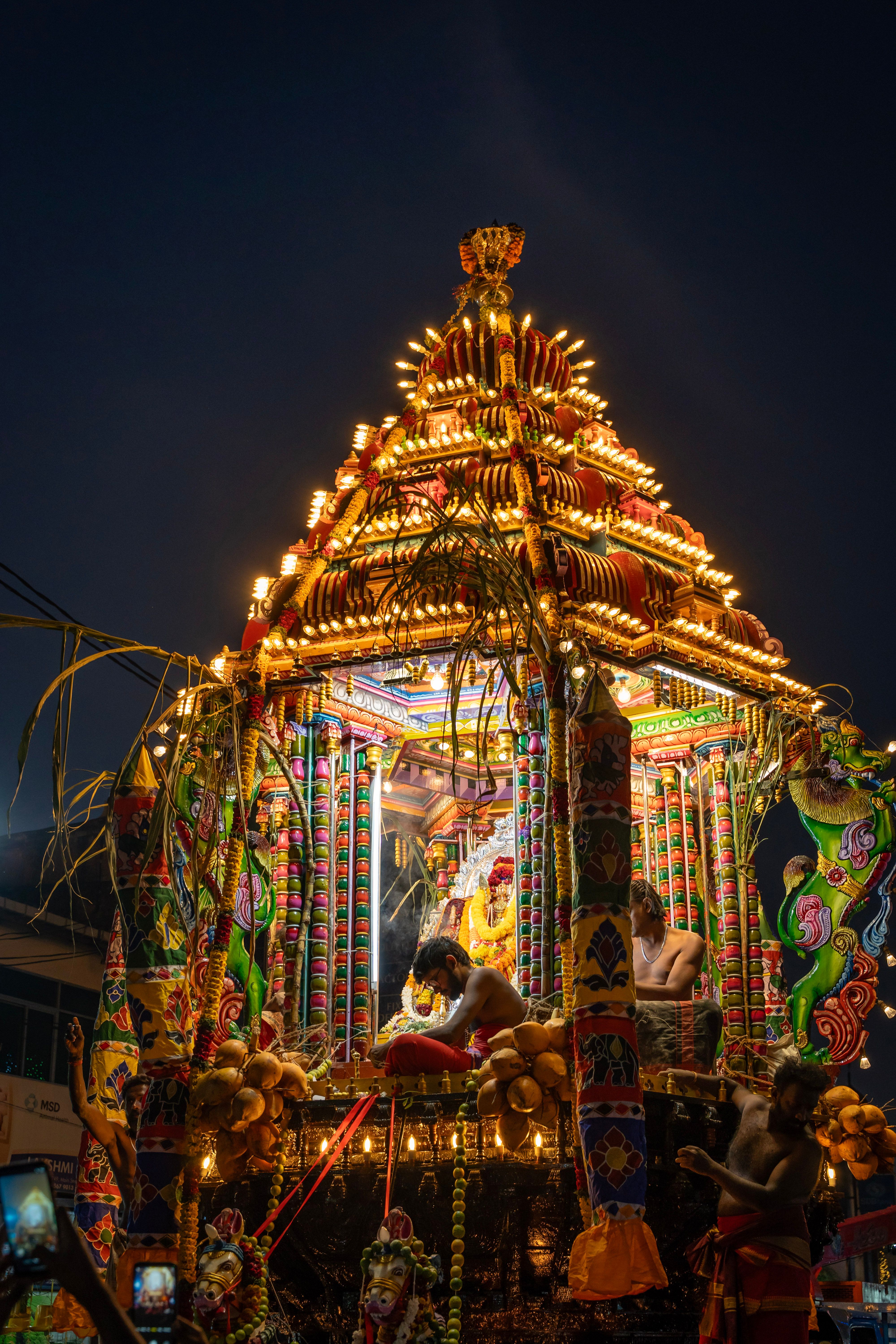 Colorful Night Procession with Illuminated Temple Chariot · Free Stock ...