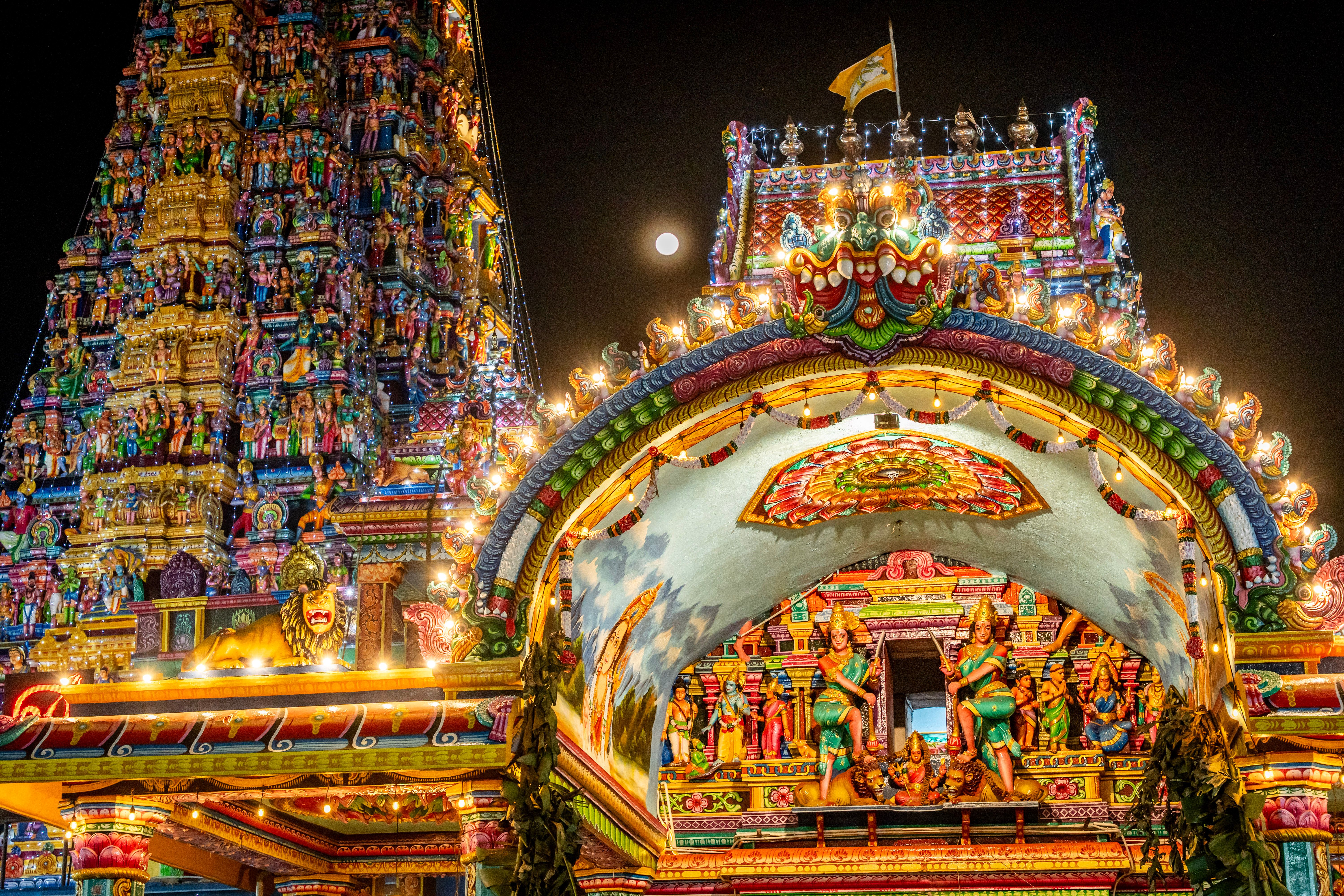 Vibrant Night View of Ornate Hindu Temple · Free Stock Photo