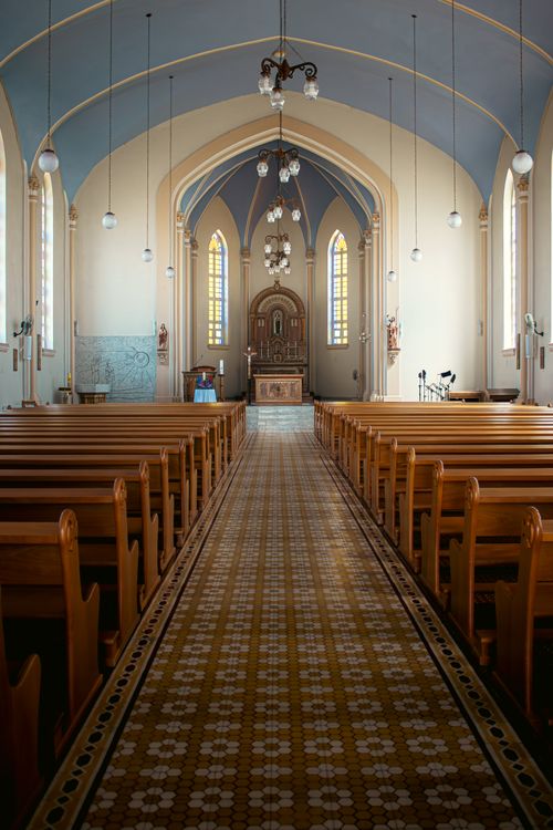 Free Stunning interior of a church with elegant arches and symmetrical design in Bom Princípio, Brazil. Stock Photo