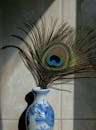 Peacock Feather in Elegant Blue Vase