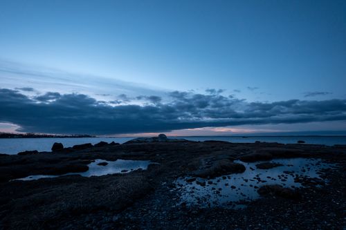 Free Peaceful twilight view of Cove Island Park shoreline in Stamford, Connecticut. Stock Photo