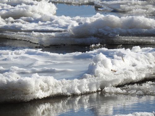 Free Close-up of ice formations on a frozen lake in winter sunlight. Stock Photo