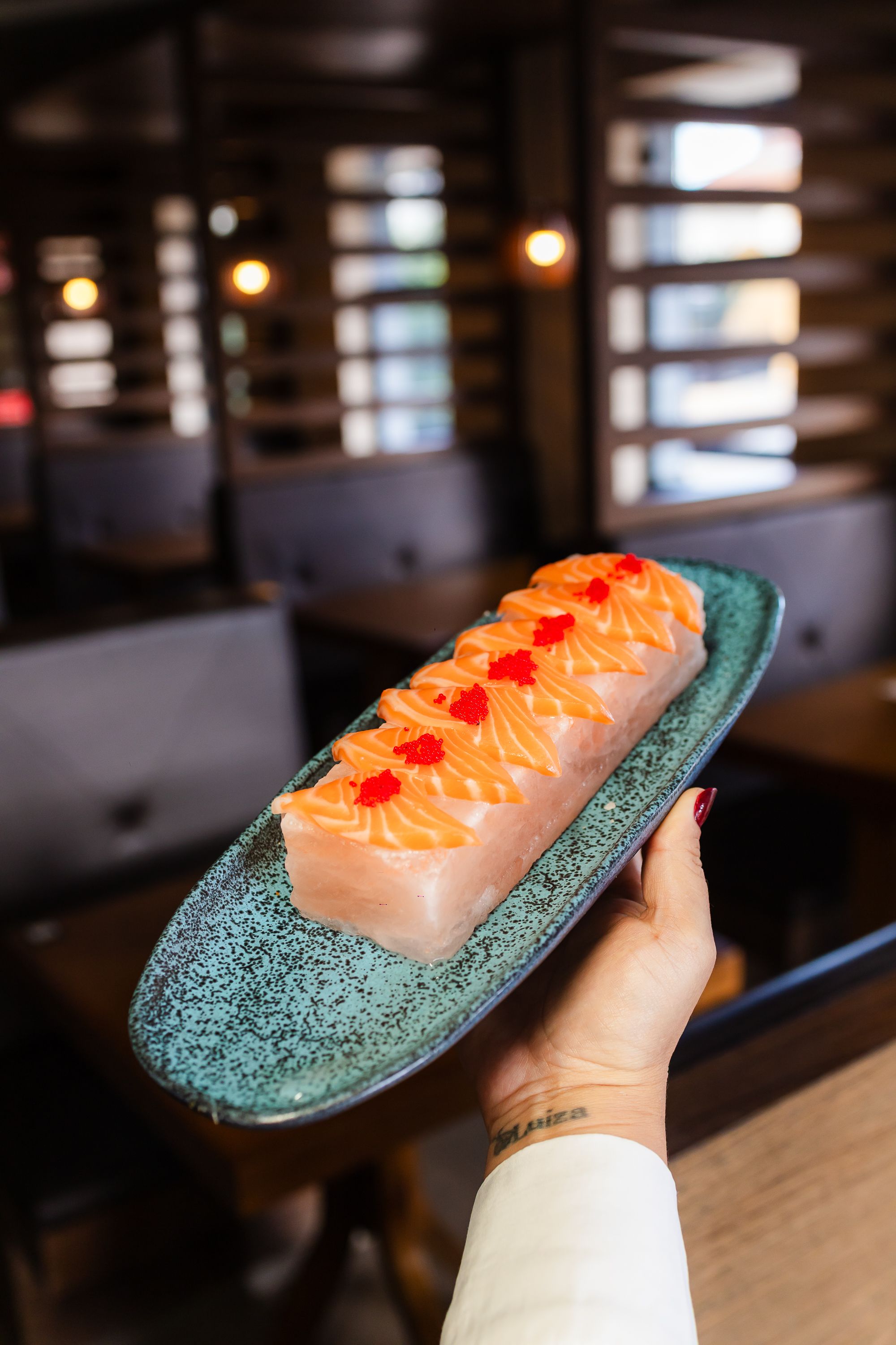 Salmon Oshi Sushi at Miku