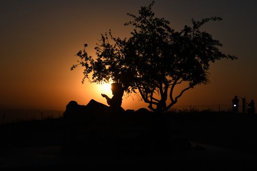 A serene silhouette of a woman sitting under a tree during sunset in Siirt, Türkiye.. pexels, serene, silhouette