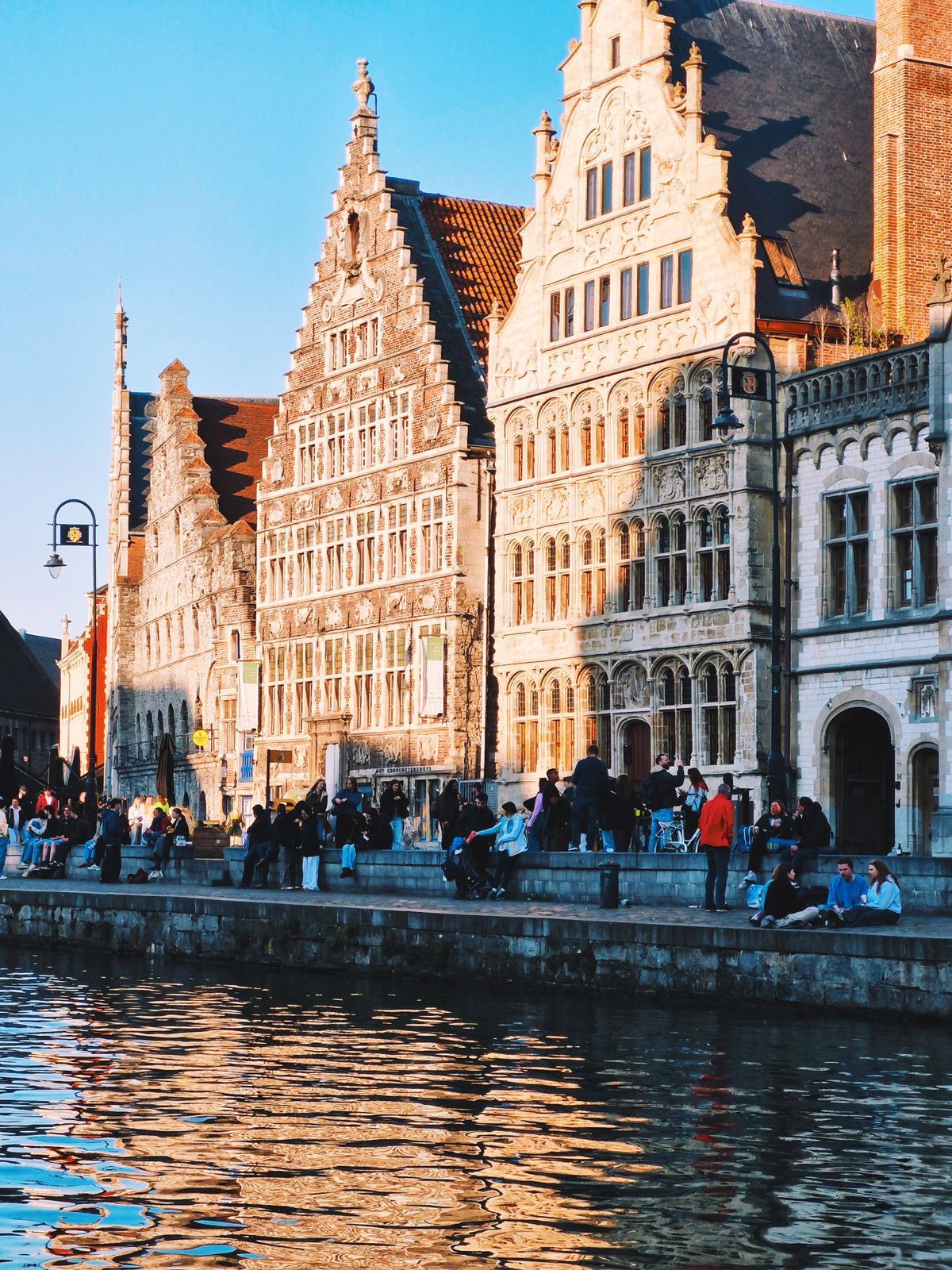 Medieval guildhalls on the Graslei quay along Ghent's Leie River