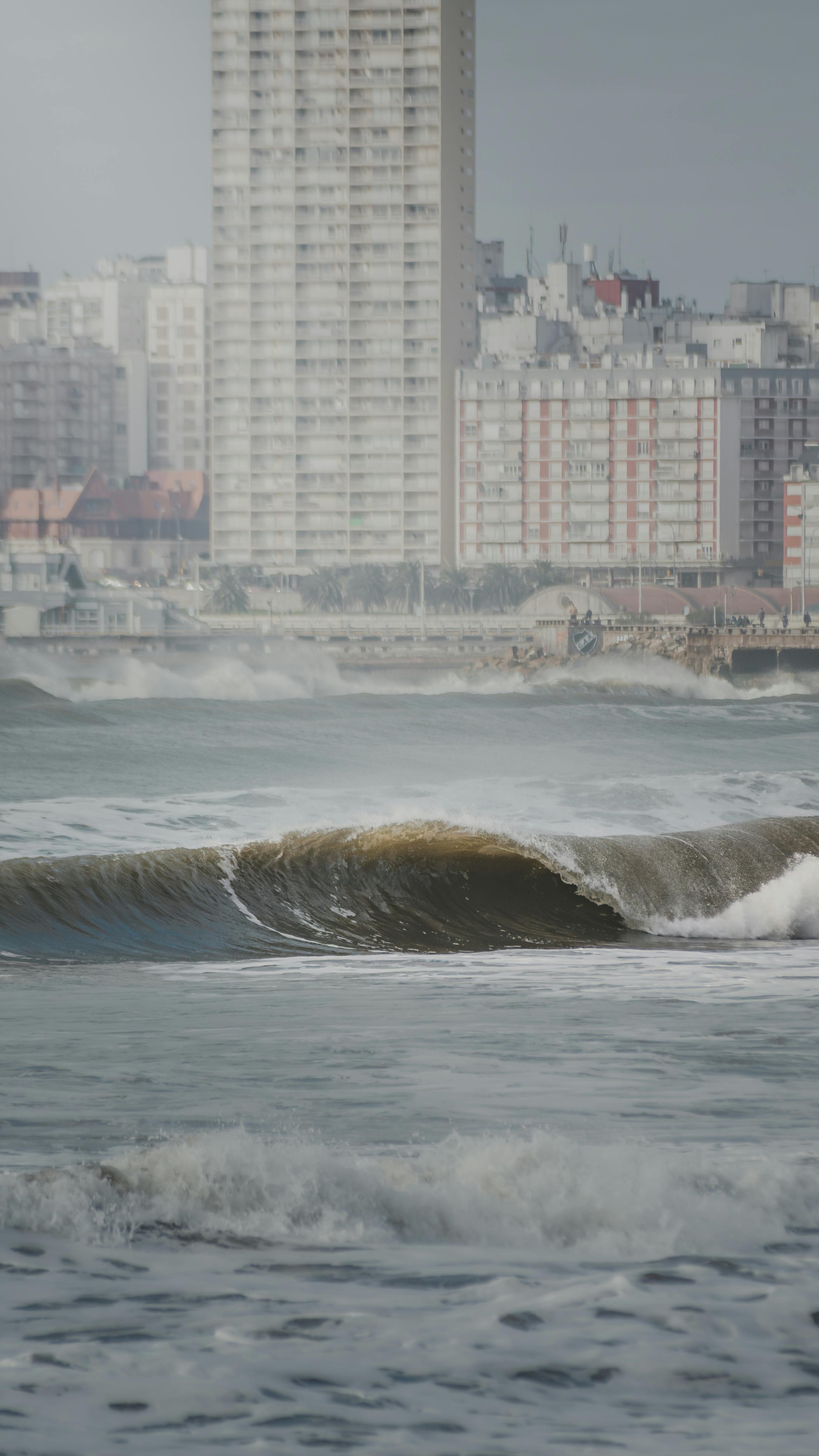 免費 波濤洶湧的海面，遠處是馬德普拉塔的海岸線。 圖庫相片