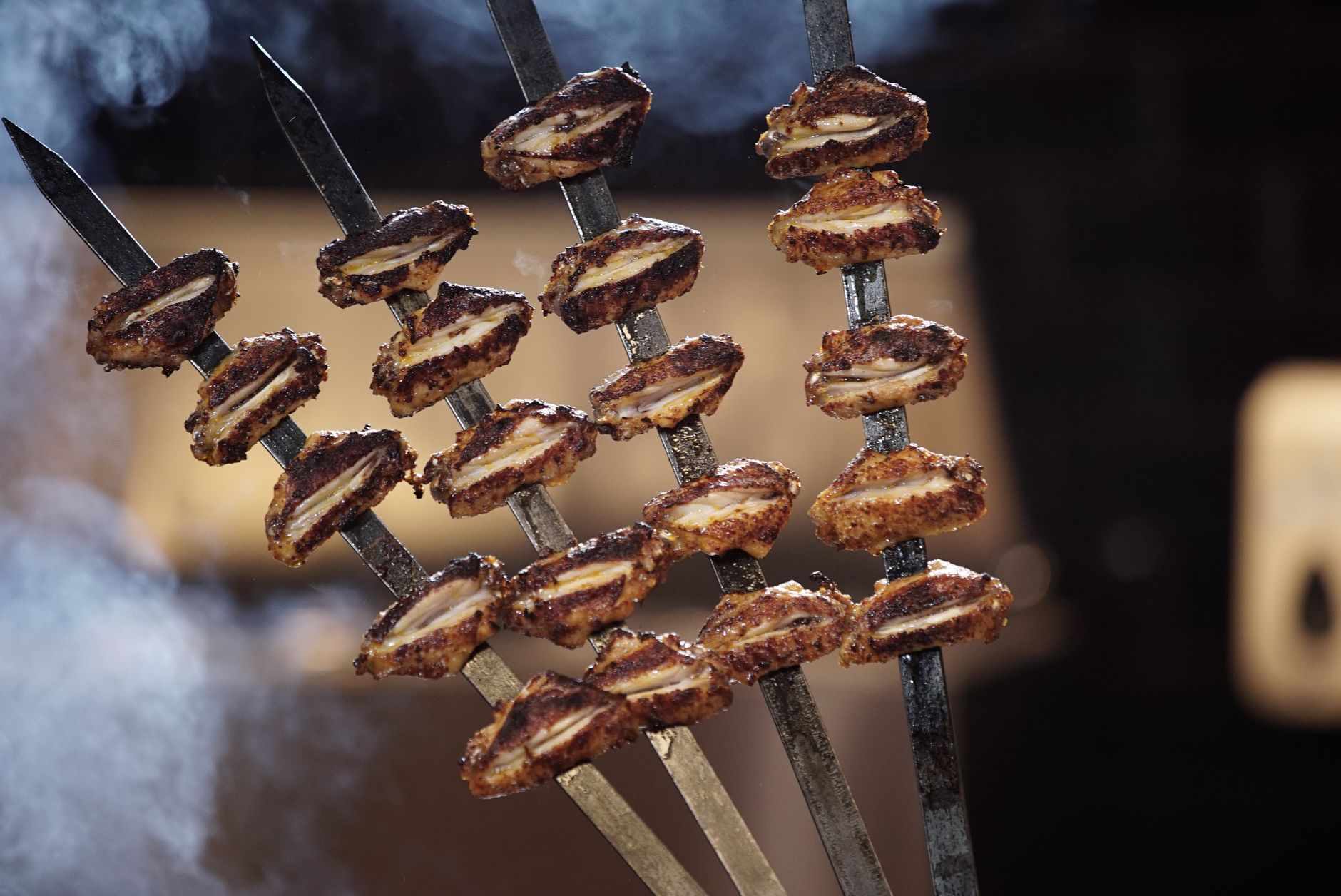 Freshly grilled jerk chicken and spicy suya skewers