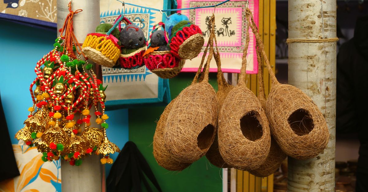 Colorful assortment of handcrafted items at an artisan market.