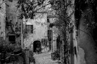 Charming French Village Alley in Black and White