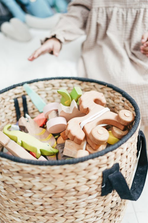 Wooden Toys In Basket