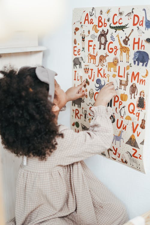 Free Girl Reading English Alphabet Stock Photo