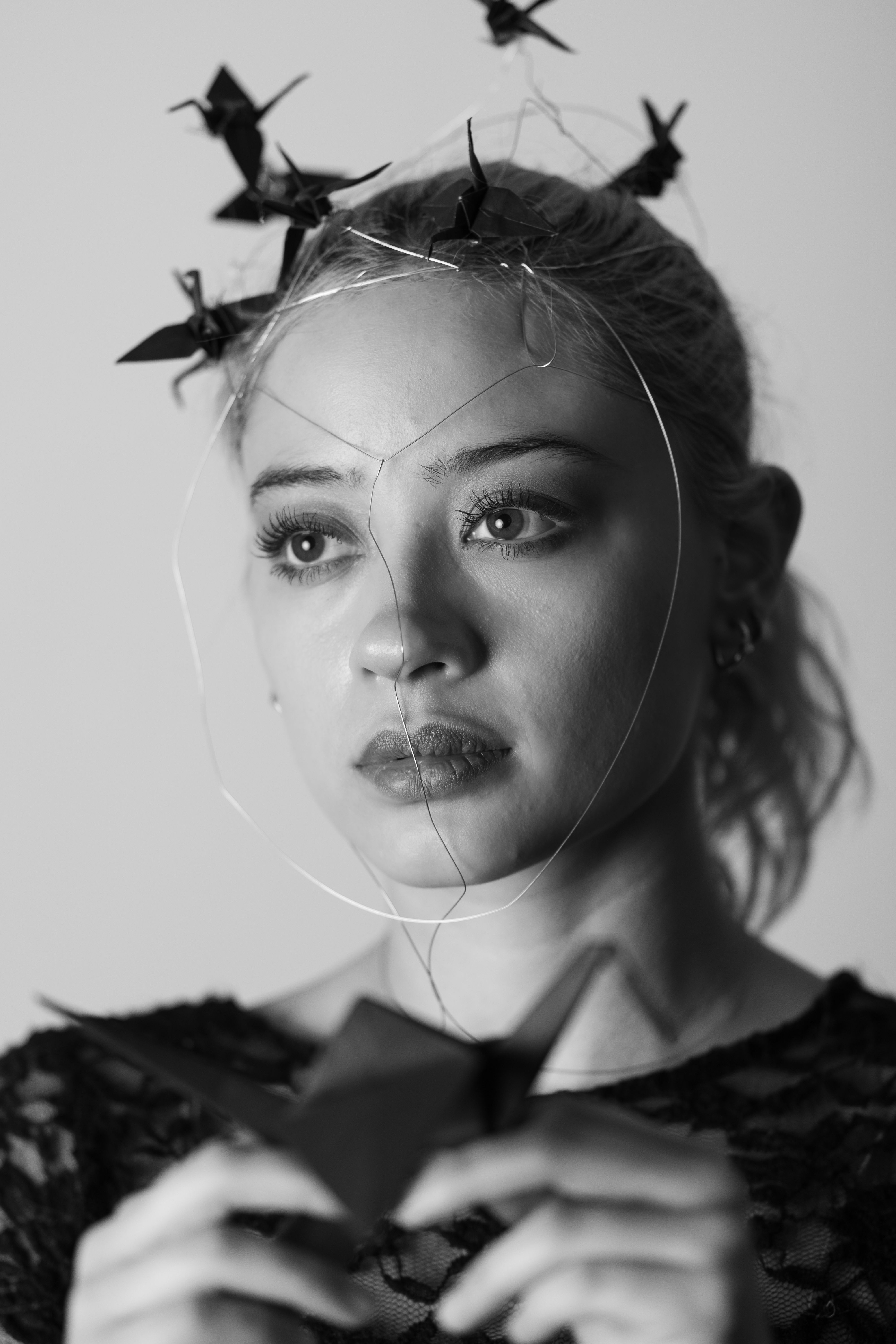 Artistic Portrait with Origami and Wire Art · Free Stock Photo