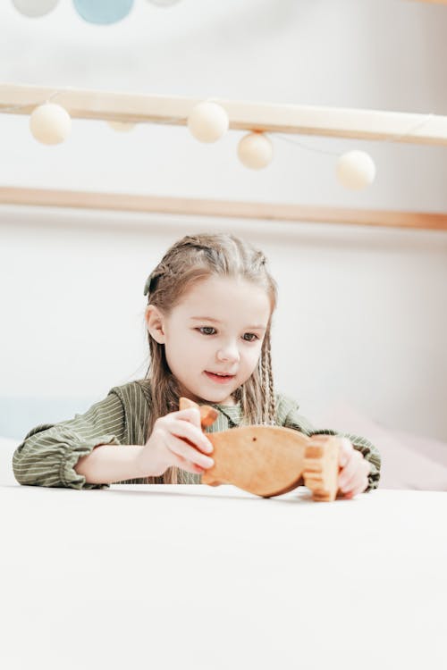 Niña, Tenencia, Juguete De Madera