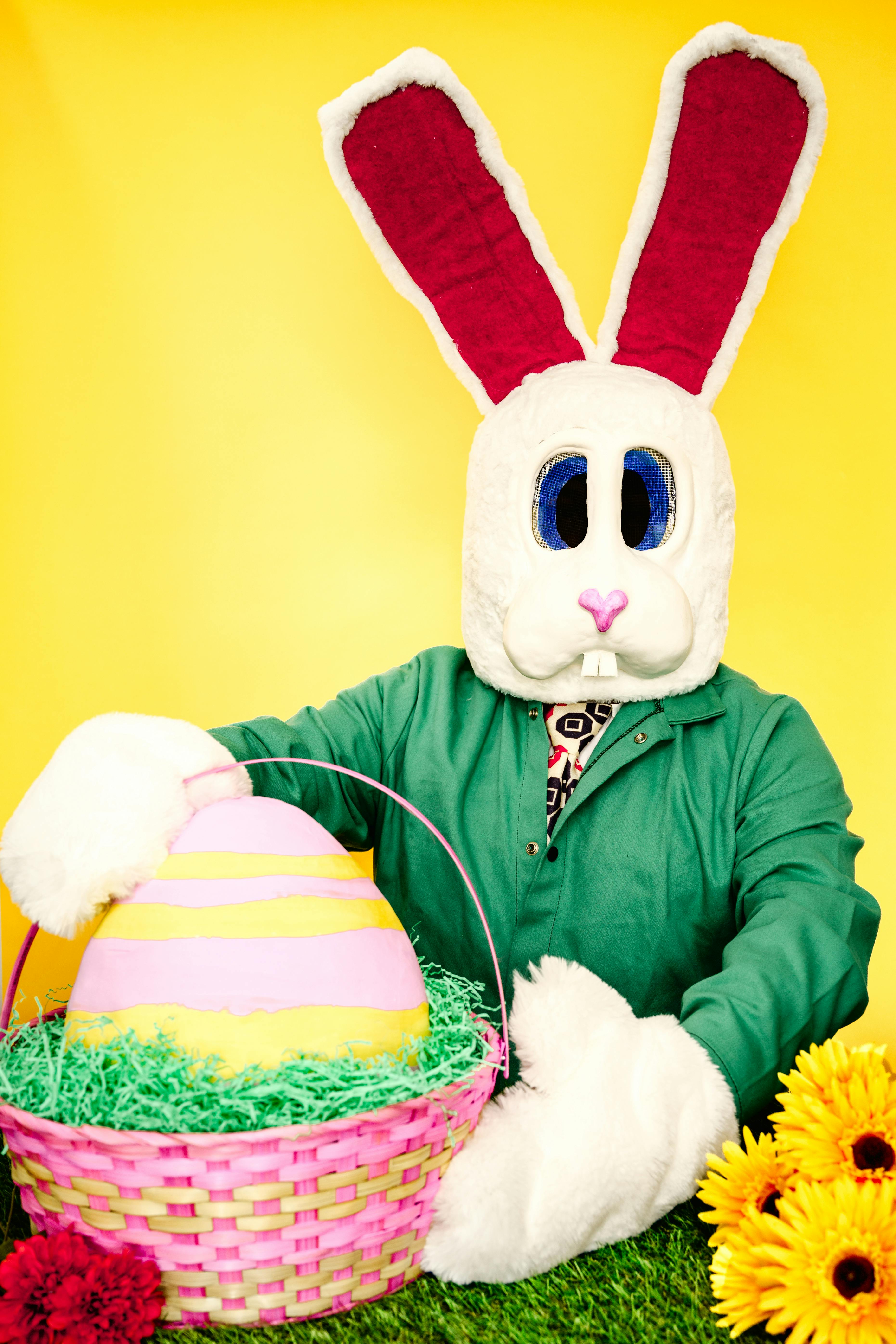 Colorful Easter Bunny with Basket and Eggs