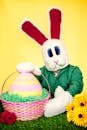 Bright Easter Bunny with Basket and Flowers