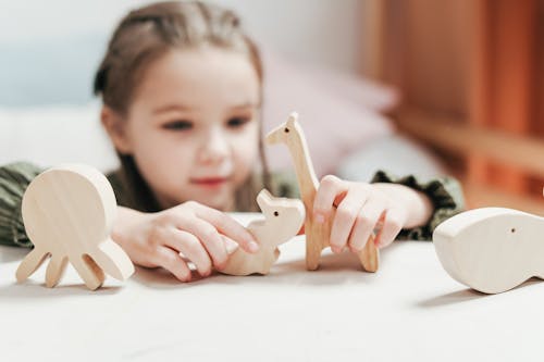 Fille Avec Des Jouets En Bois