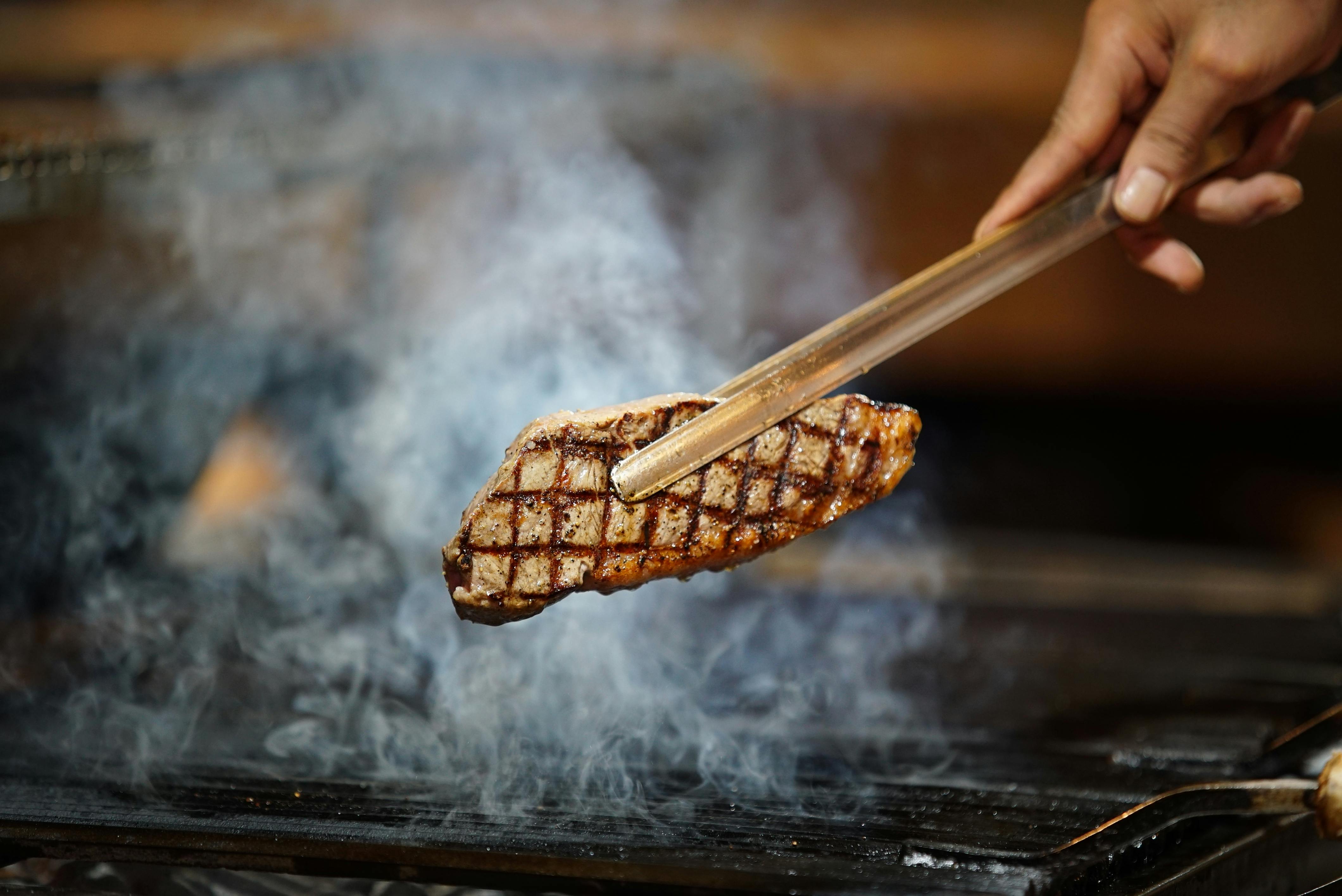 Salmon and seafood on grill