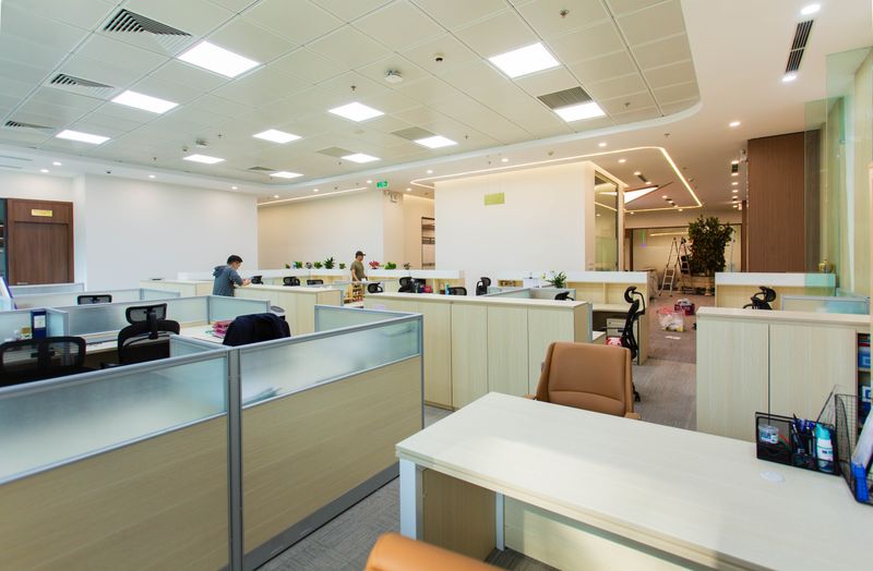 warm string lights draped along a cubicle wall edge