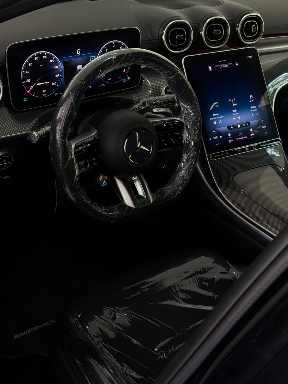 Luxury car interior with digital dashboard and modern automotive technology