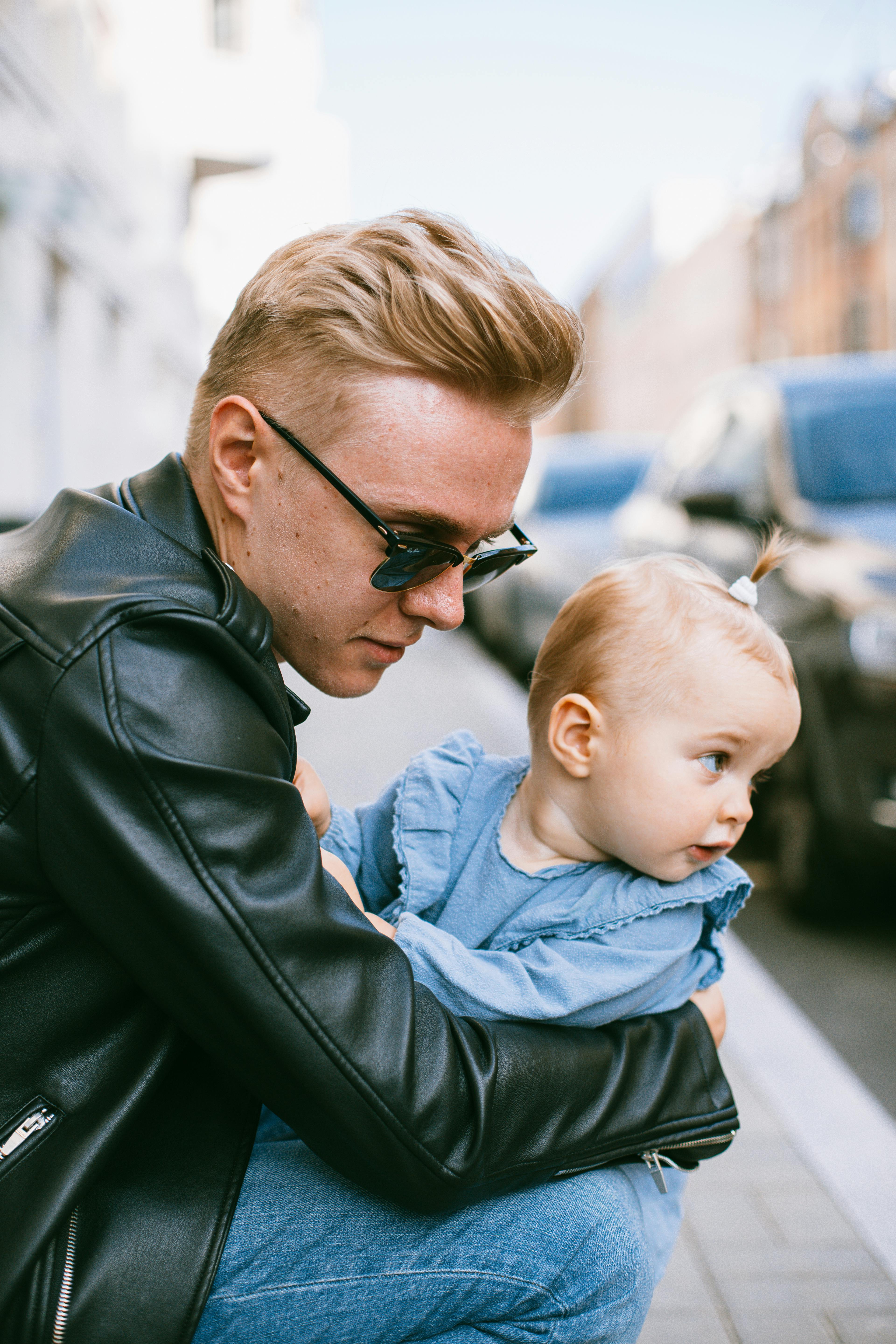 baby in leather jacket