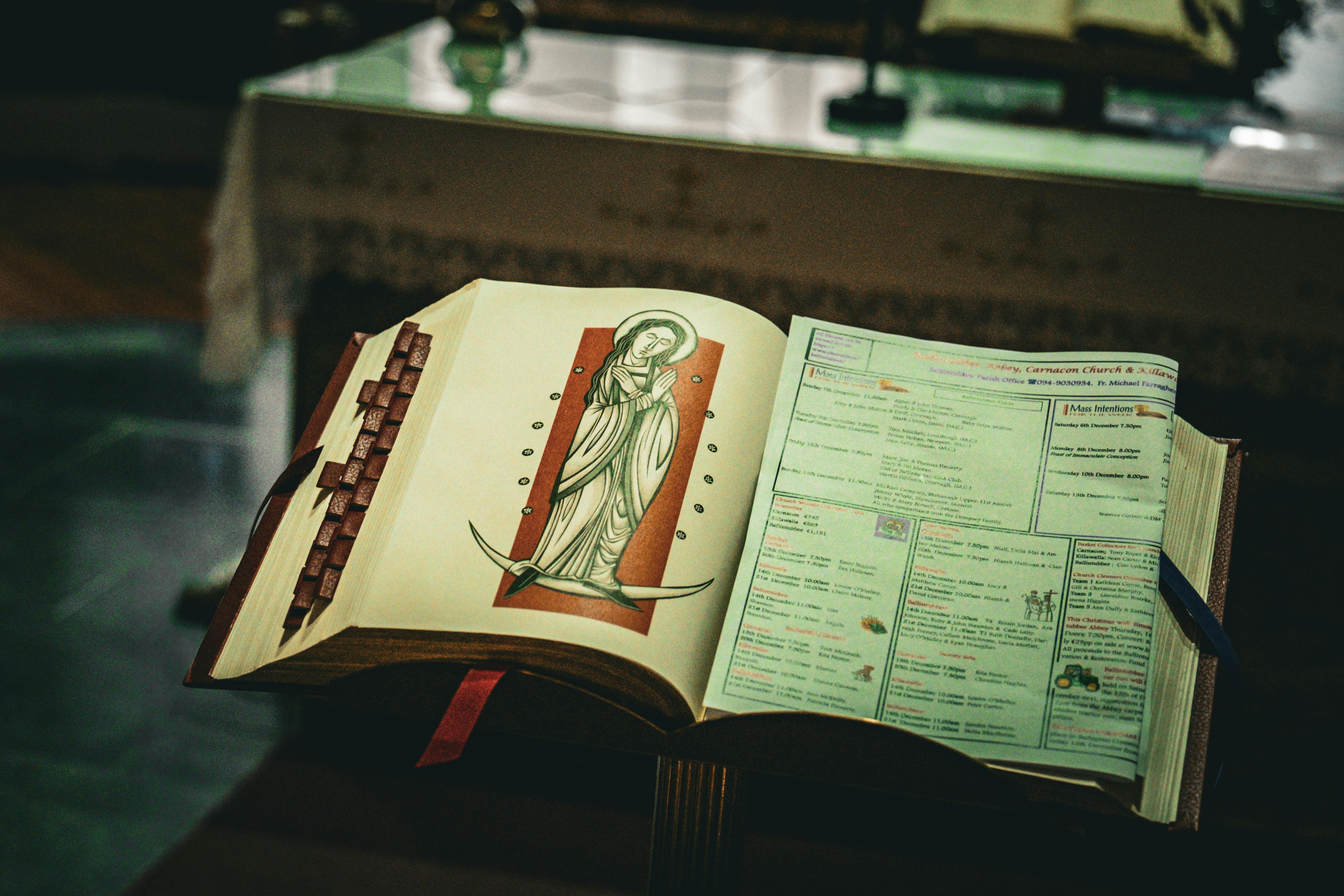 Open Prayer Book in Irish Church Interior