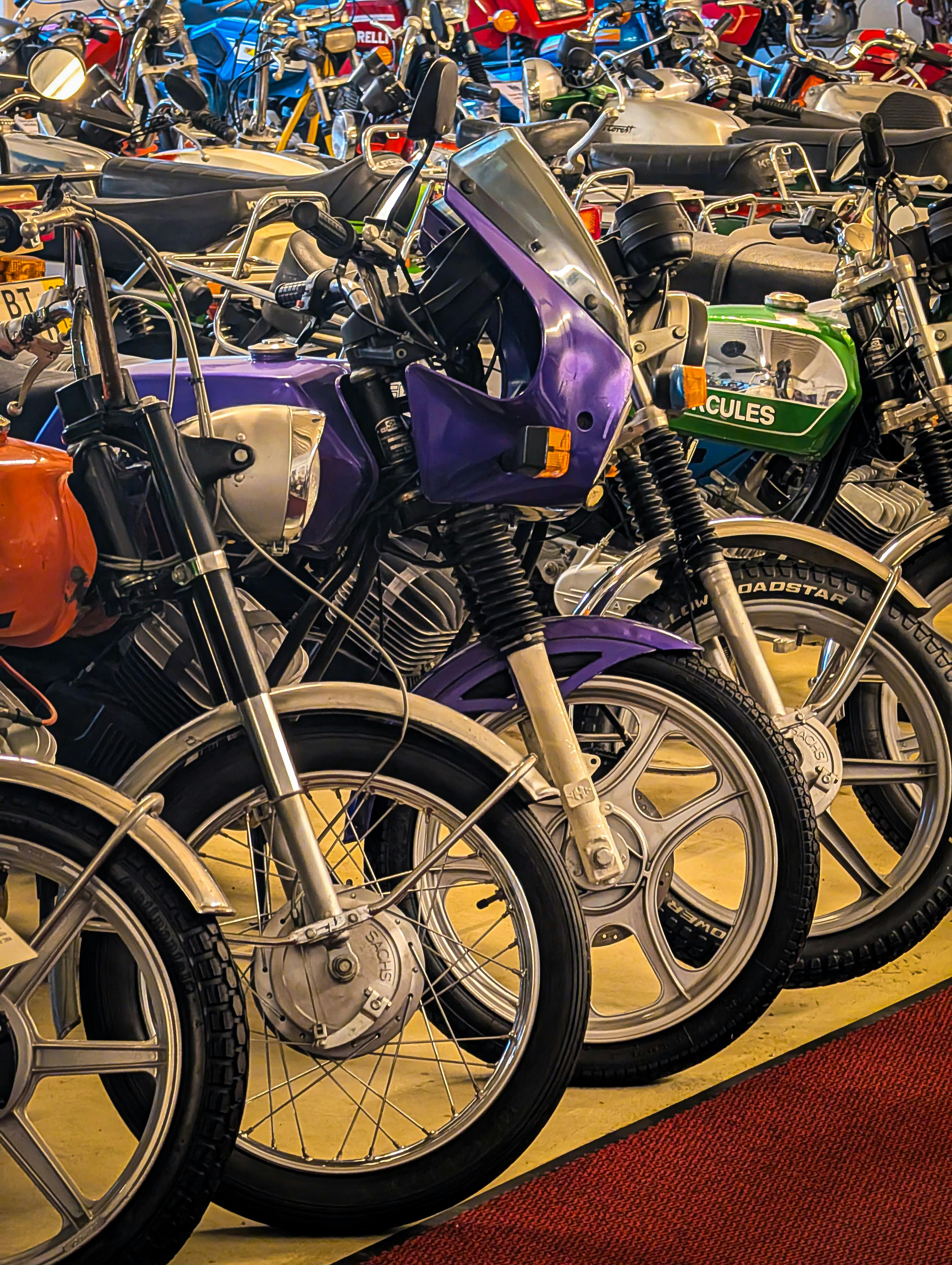 A vibrant display of vintage motorcycles in Fichtelberg, Bayern, Germany.