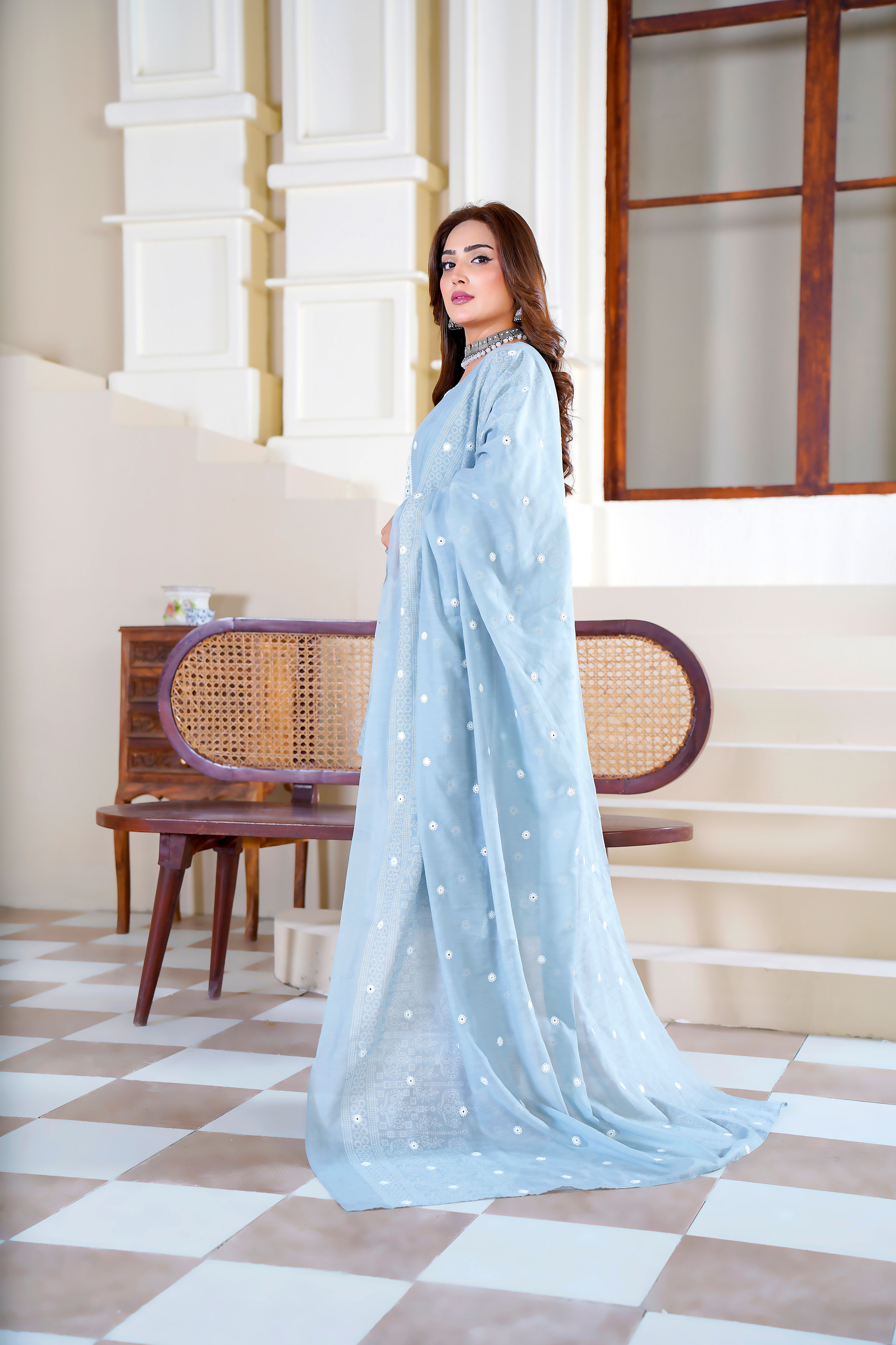 Beautiful Lahore Embroidered Blue Traditional Dress