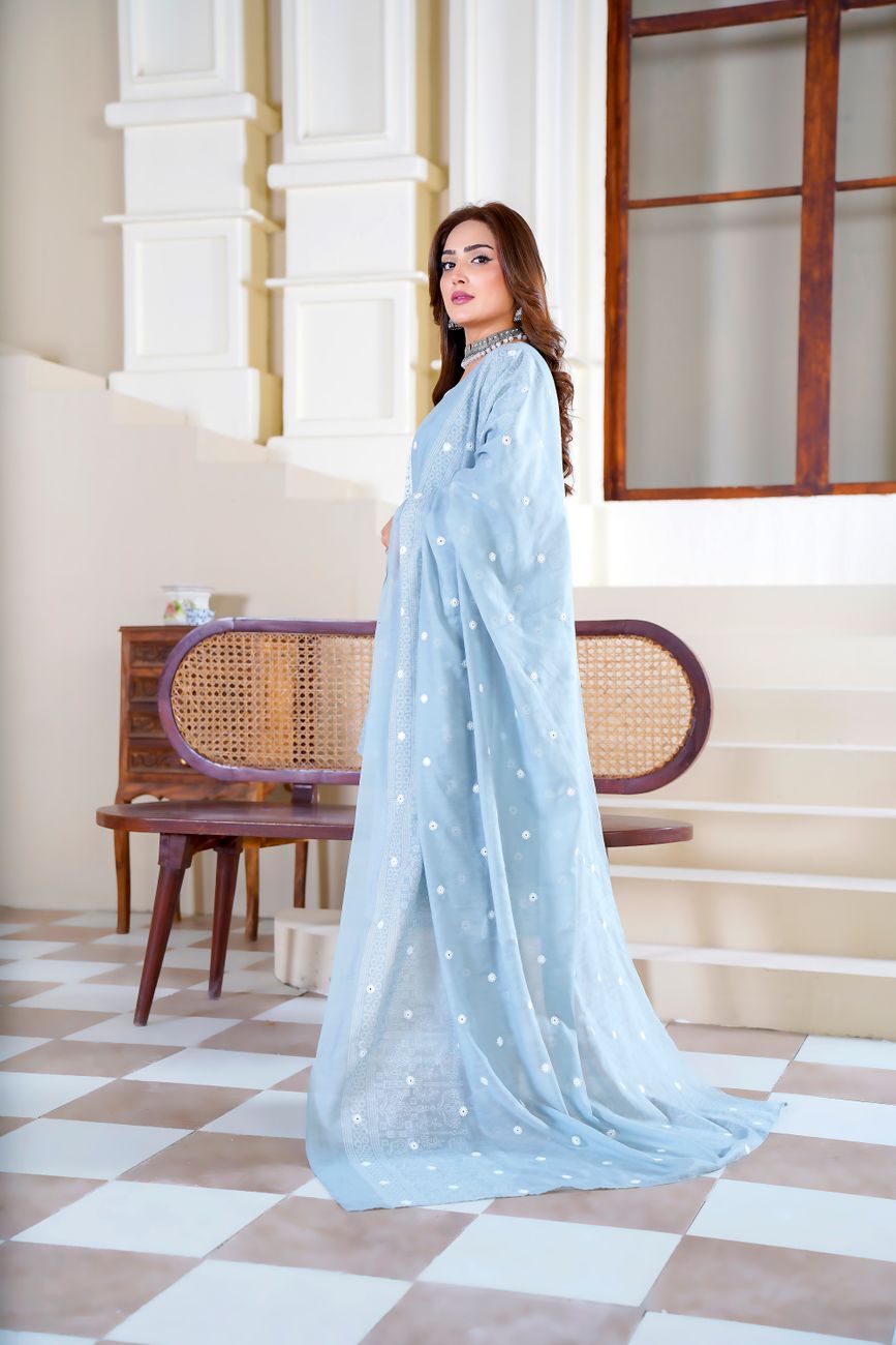 Beautiful Lahore Embroidered Blue Traditional Dress