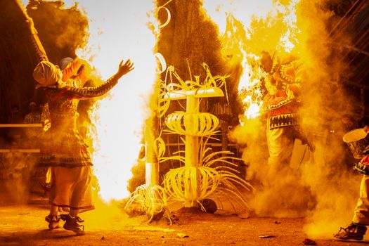 Vibrant fire dance performance captured during a traditional festival in Gampaha, Sri Lanka.