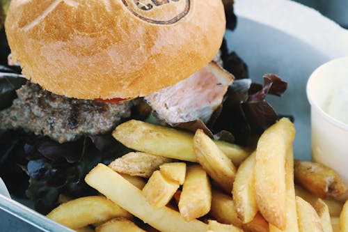 Baked Bread and Potato Fries in White Bowl