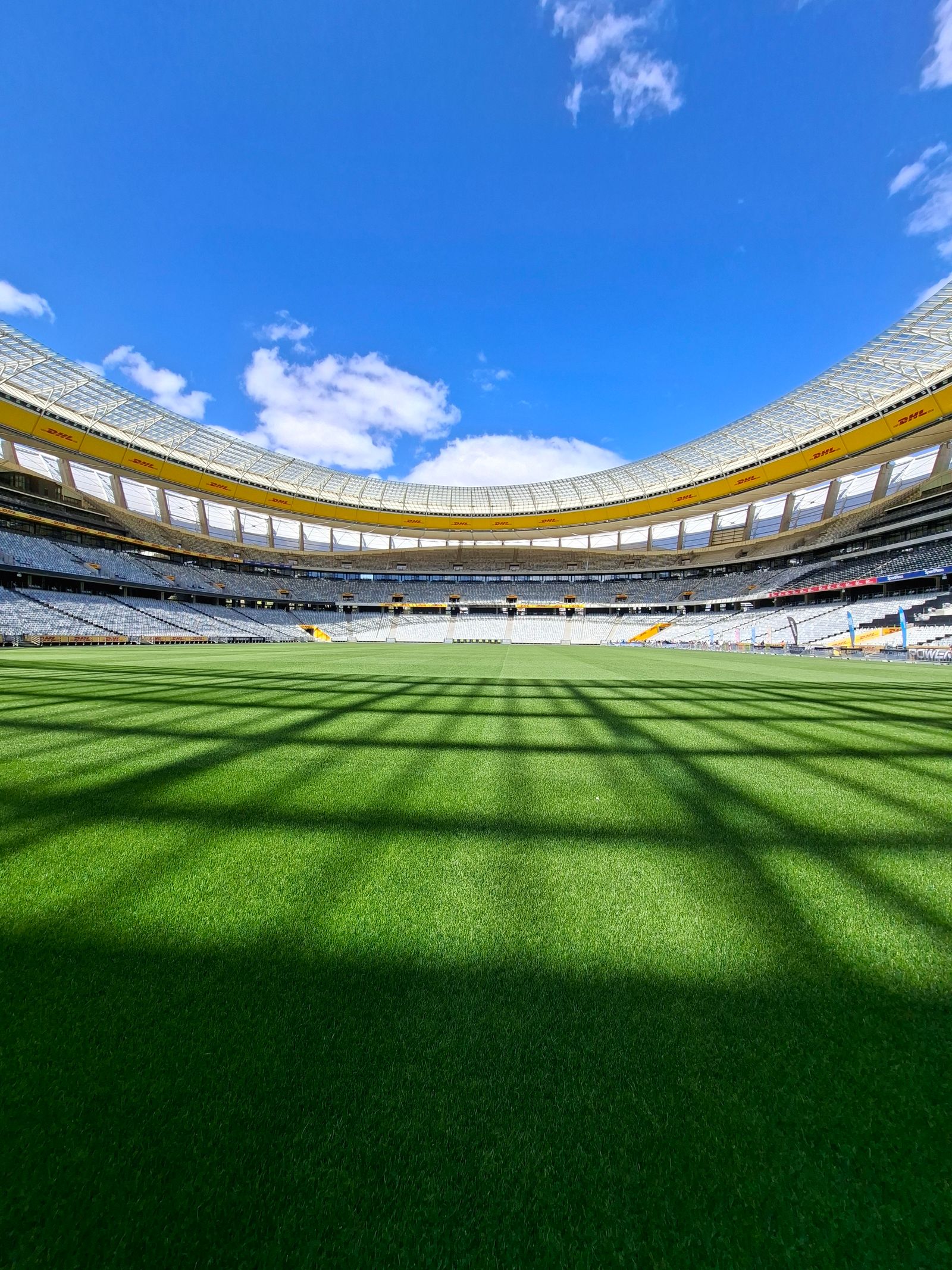 Empty stadium under a clear sky
