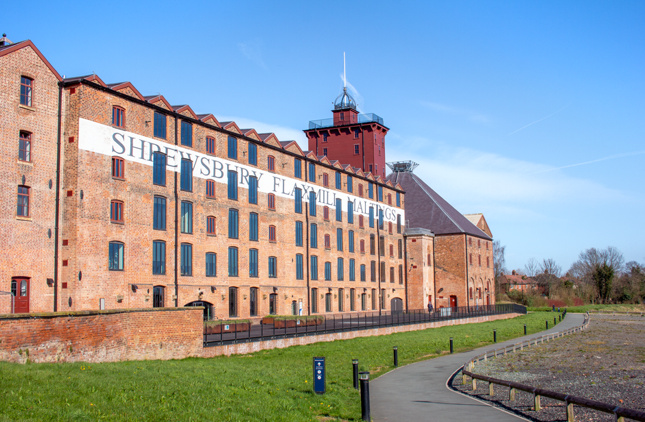 Image of Shrewsbury Flaxmill Maltings, an iconic old factory in Shropshire, England.
