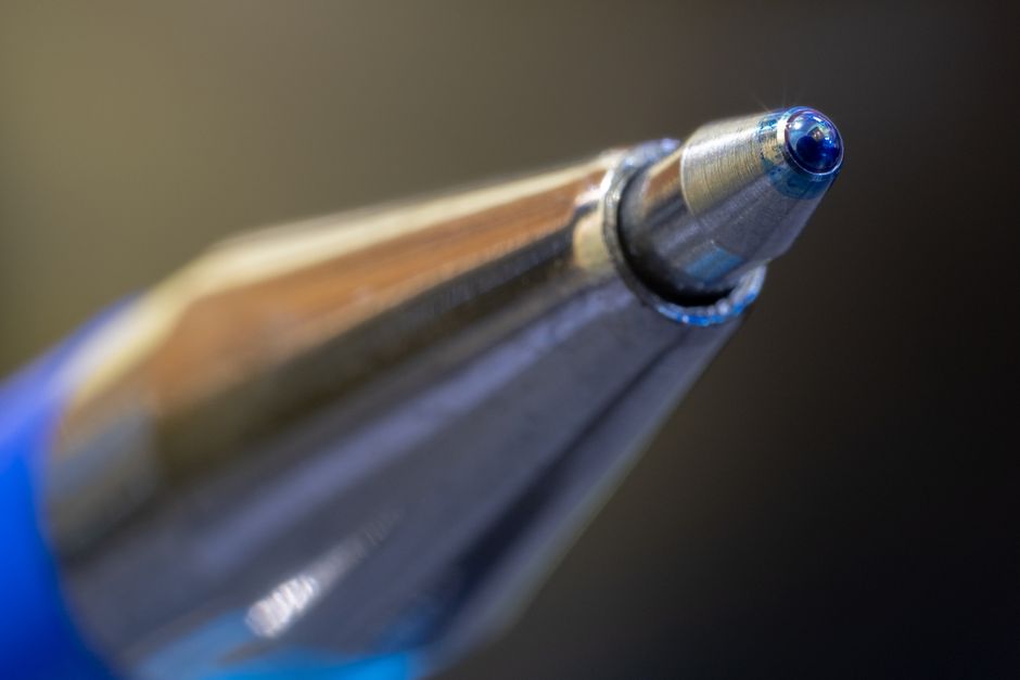 Macro shot of a ballpoint pen tip
