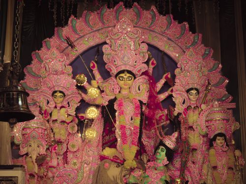 Free Vibrant idols of Goddess Durga during Durga Puja festival in Kolkata, India, showcasing traditional artistry. Stock Photo