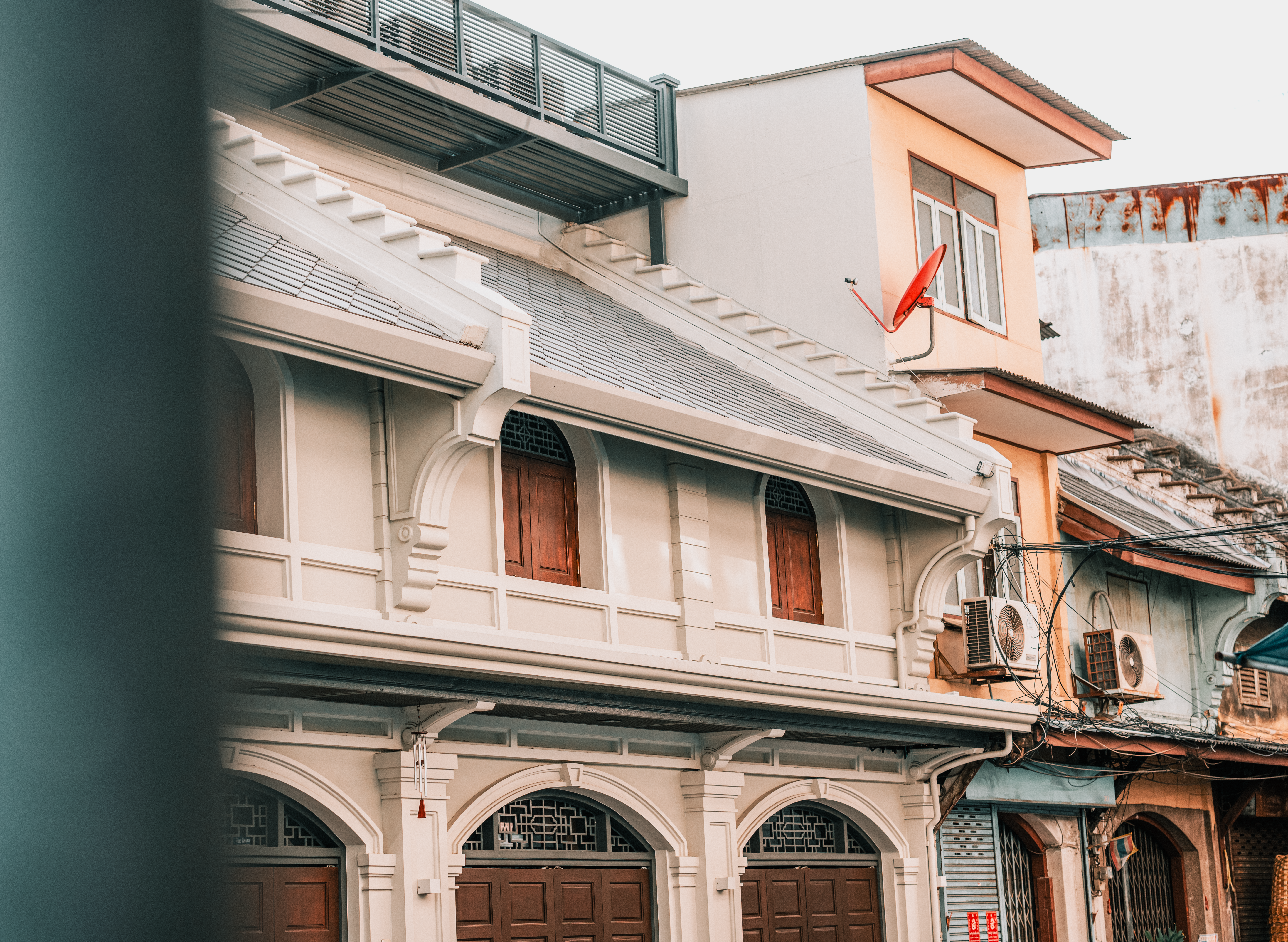 Exterior view of traditional Southeast Asian architecture in Bangkok, Thailand.