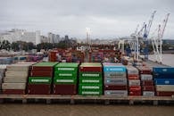 Cargo Containers at Busy Shipping Port