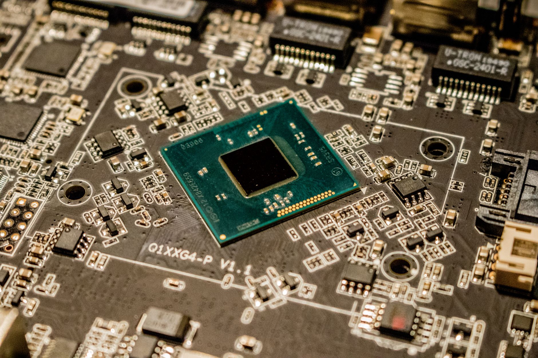 Microchip mounted on a printed circuit board