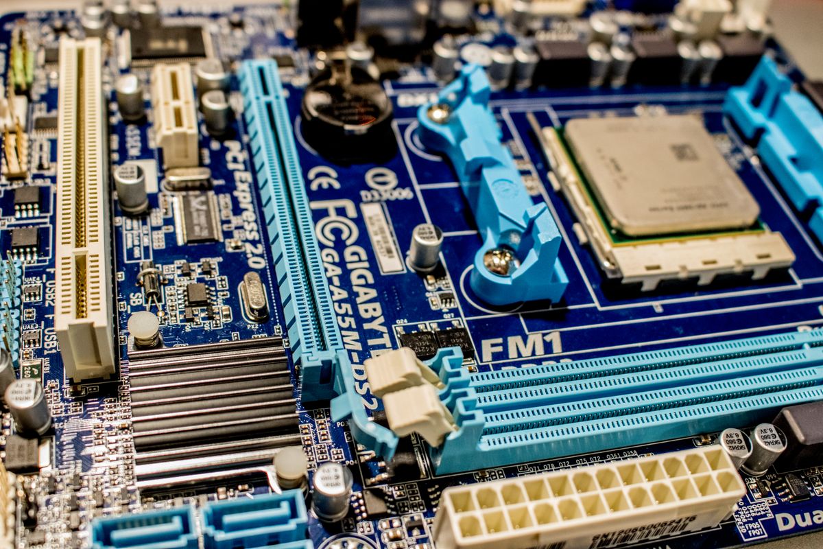 Close-up of a computer motherboard, where the critical hardware sensors are read from
